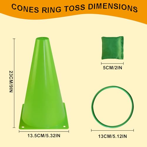 3-in-1 Ring Toss Game Set with Cones, Bean Bags and Rings, 34 Pieces, Multicolor Plastic Carnival Games for Kids Birthday and Family Party, Outdoor Yard Game