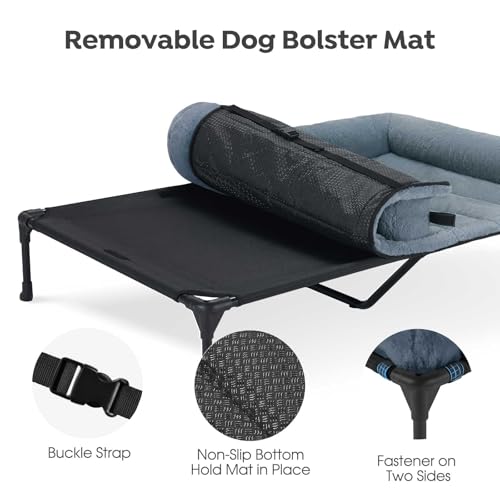 Veehoo Orthopedic Elevated Dog Bed with Fluffy Plush Bolster Cushion, Indoor Raised Dog Beds for Large Dogs, Soft Pet Sofa Cot with Removable Washable Mat, No-Slip Feet, 59 x 37 inches, Haze Blue - color: Haze Blue, size: 59.0"L x 37.0"W x 9.0"Th
