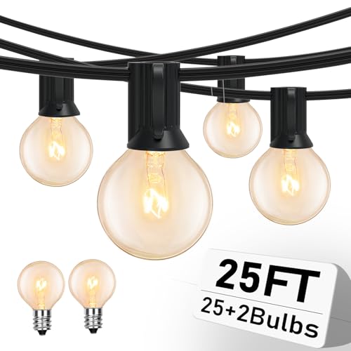 25FT String Lights, G40 Outdoor String Lights Edison Light Bulbs Clear Globe Lights for Backyard Patio Lights Indoor/Outdoor Commercial Decoration -5 Watt/120 Voltage/E12 Base -Black Wire - color: 25FT Black, size: 25 Feet