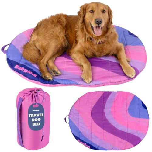 Travel Dog Bed (42" x 30")- Foldable & Packable for Travel, Road Trip, Camping– Lightweight, Water Resistant & Cozy with Soft Padding– Compact, Portable & Machine Washable– Large & Small Breeds: Pink - color: Pink Horizon