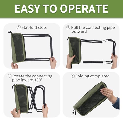 Foldable Camping Stool, Portable Collapsible Chair for Adults, Folding Telescopic Stool with Carry Bag, Outdoor Ultralight Small Travel Chairs for Hiking and Fishing, Hold Up to 265 Lbs,Green - color: Green