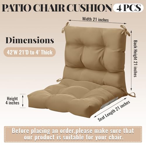 Marsui 4 Pcs Outdoor Indoor High Back Chair Cushions Patio Furniture Tufted Pillow with Ties Water-Resistant Replacement Outdoor Rocking Chair Cushions, 42 x 21 Inches (Dark Brown,Solid Color) - color: Dark Brown, size: Solid Color