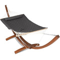 ANOW 13.5FT Curved Wood Stand with Portable Rope Hammock, Heavy Duty Larch Wood Arc Stand with 2 Chains, 4 Balance Ropes and 4 Carabiners, Includes Gray Hammock with Spreader Bars - color: Grey