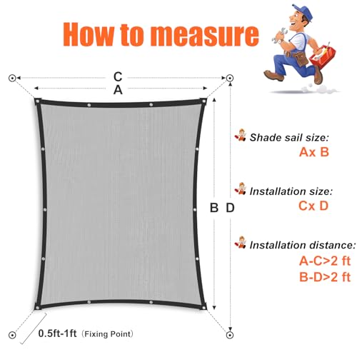 Sun Shade Sail, 6' X 8' Rectangle Shade Sail with Grommets Pergola Shade Cover, Sun Shade Cloth for Patio Carport Yard Lawn Garden (Grey) - color: Gray, size: 6' x 8'