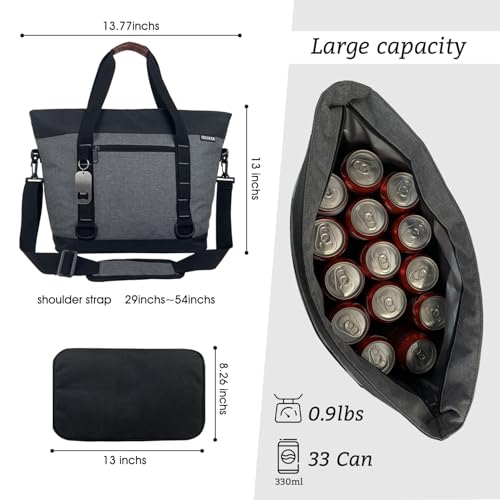 Insulated Cooler Bag, Large Insulated Bag, Reusable Shopping Bags, Leakproof Soft Cooler with BagsBottle Opener, Suitable for Supermarket Shopping, Travel,Beach,Family Picnic,Camping - color: grey
