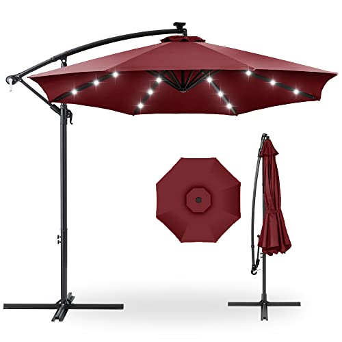Best Choice Products 10ft Solar LED Offset Cantilever Hanging Market Patio Umbrella, 8 Sturdy Ribs, Easy Adjustment - Burgundy - color: Burgundy, size: Offset