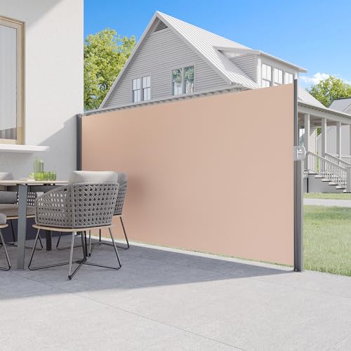 U-MAX Retractable Side Awning, 138"x 71" Outdoor Side Awning, Splashproof Folding Privacy Screen, 180g Premium Polyester Fabric Room Divider for Patio, Garden and Terrace, Beige - color: Beige, size: 138"x 71"