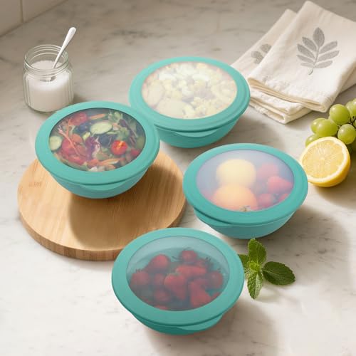 40 OZ Wheat Straw Bowls with Lids Set, 4 PCS Unbreakable Salad Bowls with Lid, Alternative Plastic Food Containers with Lids for Lunch, Microwave & Dishwasher Safe Kitchen Bowl Set, Green - color: Green, size: 40 Oz With Lid