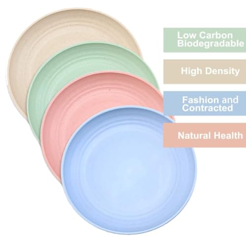9 Inch Unbreakable Wheat Straw Plates - Reusable Plate Set - Dishwasher & Microwave Safe - Dinner Dishes Lightweight Plates Salad Kids Adult Plate for Kitchen Camping - BPA Free (Plate-9in) - size: Plate-9in