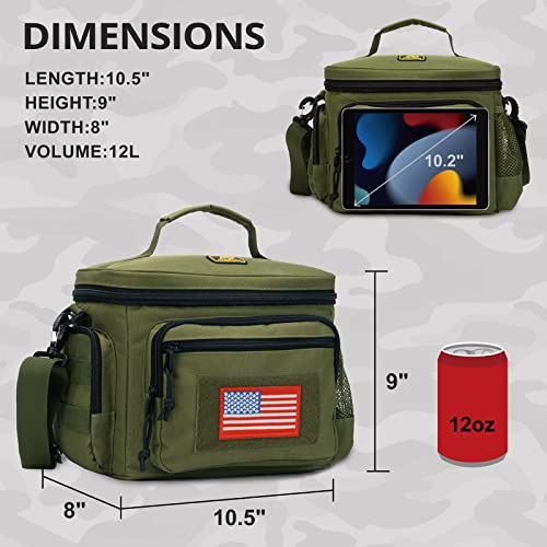 ATRIPACK Lunch Box for Men, Tactical Lunch Bag MOLLE Webbing Leakproof Insulated Large Lunch Cooler Women Adult Meal with Adjustable Shoulder Strap Durable Lunch Pail (Green) - color: Green, size: Medium