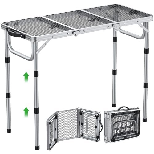 GARLLEN Folding Grill Table, 3 Adjustable Height Portable BBQ Table with Heat-Resistant Mesh Tabletop, Lightweight Aluminum Camping Tables for Outdoor, Grill, Picnic, 34.2" L x 15.7" W, Silver - color: Silver, size: Tabletop Size: 34.2"l X 15.7"w