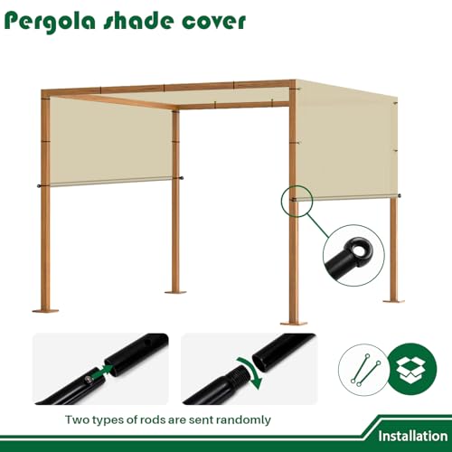 3' x 7' Universal Pergola Shade Cover with Grommets Weighted Rods, Sun Shade Cloth Outdoor Canopy Replacement Cover, Patio Awning for Porch, Backyard, Gazebo, Garden, Beige - color: Beige, size: 3'x7'
