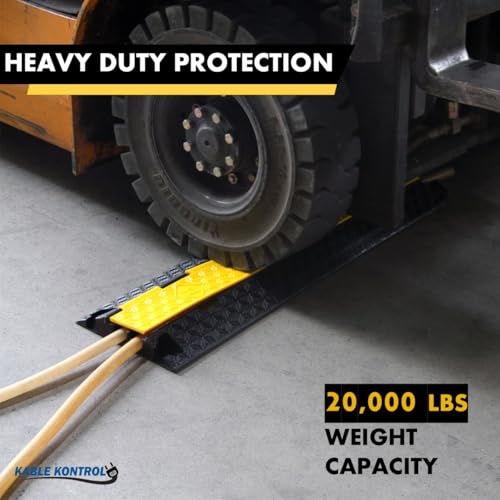 Kable Kontrol Atlas Cable Protector Wire Ramp - 2 Channel Bulk Wholesale Pallet - 60 Pcs - 39" Long Black & Yellow - 20,000 Lbs Load Capacity - Rubber Speed Bump Wire Protector Cord Cover - CP9972 - size: 2 Channel - 60 Units