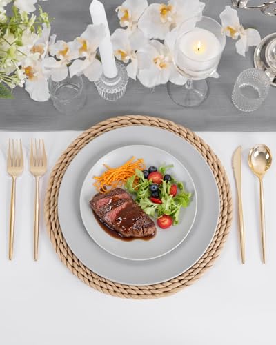 WONDERFUL 32pcs Light Grey Plastic Plates Reusable Unbreakable & Dishwasher safe Dishes Set Outdoor Plates Includes:16 Dinner 10" and 16 Dessert Plate 7.3" Ideal for BBQ Camping Outdoor Party - color: Light Drey