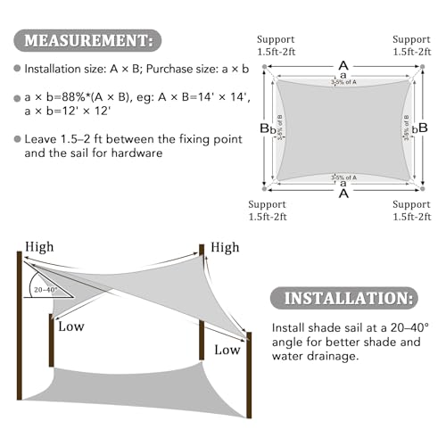 Shade&Beyond Shade Sail 24'X24' Rectangle Light Grey Breathable UV Block Outdoor Canopy for Backyard Patio Pergola Garden Deck(We Make Custom Size)