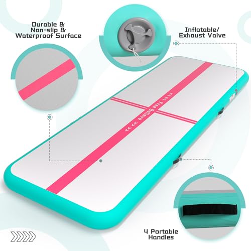 Pink Gymnastics Mat Inflatable Tumble Track Mats 10/13/16/20ft Training Mats for Home Air Mat for Kids with Pump 4”/6” Thick for Cheerleading/Yoga/Exercise/Parkour/Beach/Park/Water - color: Green Red, size: 10ft*3.3ft*4inches(3m*1m*0.1m)