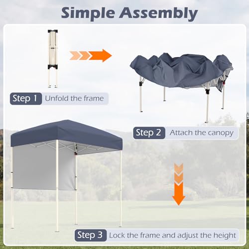 Tangkula 6x4 Ft Pop Up Canopy, UPF 50+ Instant Setup Canopy Tent with Sidewall, 4 Stakes, Portable Outdoor Canopy with Carrying Bag for Camp, Beach, Patio (Grey) - color: Gray