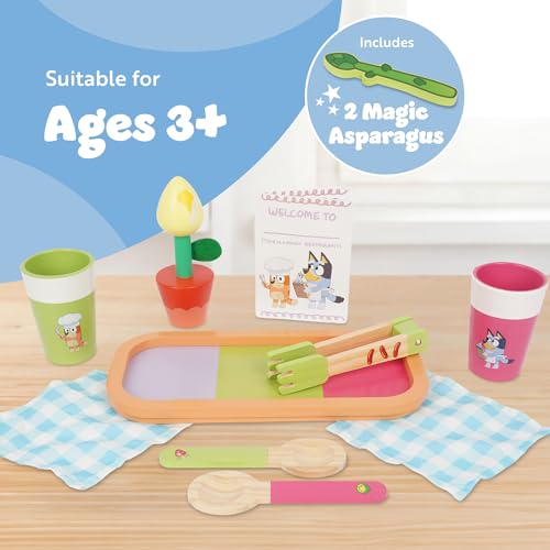 Bluey Toy Fruits and Vegetables for Toddlers, 32-Piece Pretend Food with Plates, Utensils, Baby Play Food & Wooden Toy Fun - style: Dine with Bluey