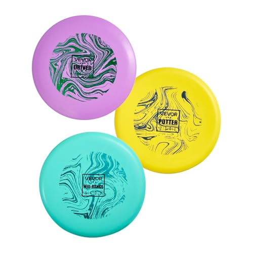 VEVOR Disc Golf Set, 3 Pack Disc Golf Starter Set, Beginners Flying Discs for Full-Body Strength Training, with Putter, Mid-Range, Driver, for Outdoor Backyard, Lawn, Beach, and Park