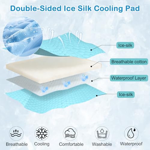 Vivifying Cooling Blanket for Dogs, Q-MAX>0.5 Reversible Ice Silk Dog Cooling Mat with Waterproof Layer, Soft Pet Throw Blanket for Couch, Bed, Crate, Floor, Breathable Summer Pet Pad, 40 x 60 Inches - size: L(40"x60")
