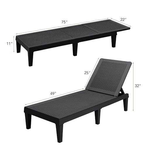 Devoko Outdoor Chaise Lounge Chair Set of 2 for Outside Pool Patio, Adjustable Waterproof Easy Assembly Chaise Lounge Outdoor (Black, Set of 2) - color: Black, size: 75 in Depth