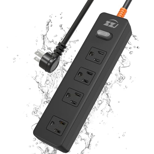 Outdoor Power Strip Weatherproof, IPX6 Waterproof Surge Protector with 4 Wide Outlets,1625W/13A Overload Protection Switch, 6FT Extension Cord, Wall Mountable for Indoor Outdoor, UL FCC Listed - size: 6FT, style: 4AC