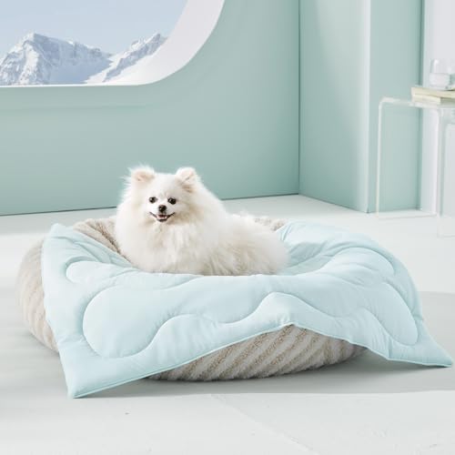 MIXJOY Cooling Blanket for Small Dog Breathable, Double Sided Q-MAX>0.5, Lightweight Pet Cooling Throw Blanket Summer for Dog Bed & Dog Crate, Washable Soft Dog Cat Cold Mat Durable, Aqua Blue, 25x35 - color: Aqua Blue, size: S(25x35'')