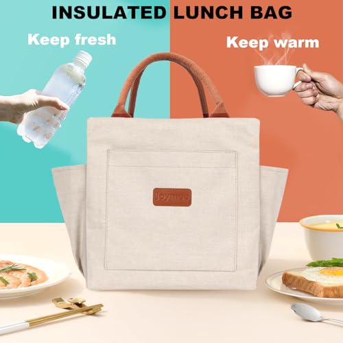 Joymee Lunch Bag Women Insulated Lunch Box Reusable Leakproof Large Spacious Cooler Tote for Women Men Adult with Bottle Holder and Side Pockets for Work Office Travel Picnic - Beige - color: 04 Beige