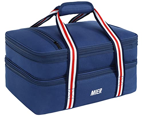 MIER Insulated Double Casserole Carrier Thermal Lunch Tote for Potluck Parties, Picnic, Beach, Fits 9 x 13 Inches Casserole Dish, Expandable by Mid Zipper, Navy - color: Navy