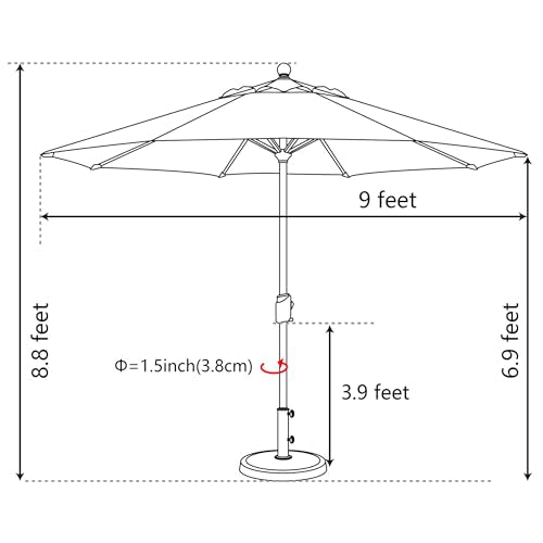 EliteShade USA 10-Year-Non-Fading 9Ft Market Patio Umbrella, UPF 50+ UV Protection Performance Sun Umbrella, Heavy Duty Commercial Grade Outdoor Table Umbrella with Crank & Tilt, Windproof Vented Top for Garden, Pool, Deck and Outdoor Playsets, Macaw Gree