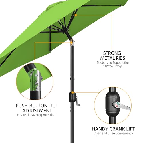 Yaheetech 9FT Patio Umbrella Outdoor with Heavy Duty Base Included,Table Umbrella with Push Button Tilt and Crank, UV Protection Waterproof for Yard/Outdoor/Wedding Parties and Events - Grass Green - color: Grass Green, size: 9FT
