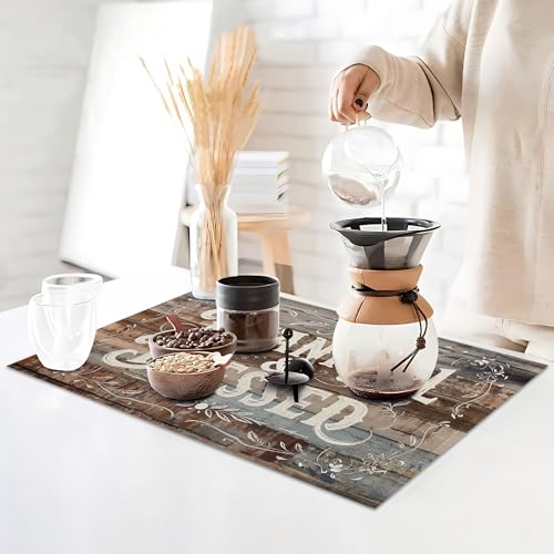 Thankful Blessed Placemats Set of 6,Vintage Wood Board Placemats Washable Kitchen Dining Linen Table Mats Stain Heat-Resistant for Home Party Indoor 12x18 inch - color: Thankful,blessed,vintage Wood Board