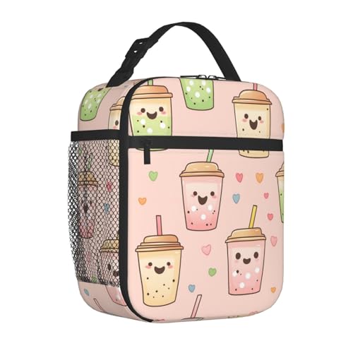 Reusable Cute Bubble Tea Lunch Box for Kids Girls Boys Women Adult, Insulated Pastel Drink Lunch Bag,Polyester Cooler Handbags Case for School Picnic Work Travel Beach or Hiking - color: Bubble Tea