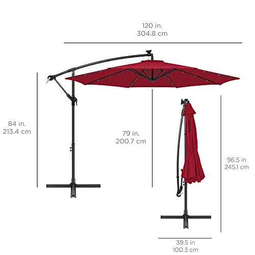 Best Choice Products 10ft Solar LED Offset Cantilever Hanging Market Patio Umbrella, 8 Sturdy Ribs, Easy Adjustment - Burgundy - color: Burgundy, size: Offset