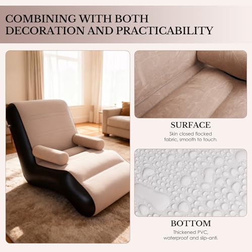 Inflatable Deck Chair with Air Pump, Foldable Lounge Chair for Bedroom and Living Room, Indoor Sofa Lounge with Handrails(Brown) - color: Brown
