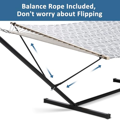 SUNCREAT 55 Inch Extra Large Double Hammock with Stand, 475lbs Capacity, Outdoor Portable Hammock with Hardwood Spreader Bar, Extra Large Pillow, Grey - color: Light Grey, size: 12 ft Stand