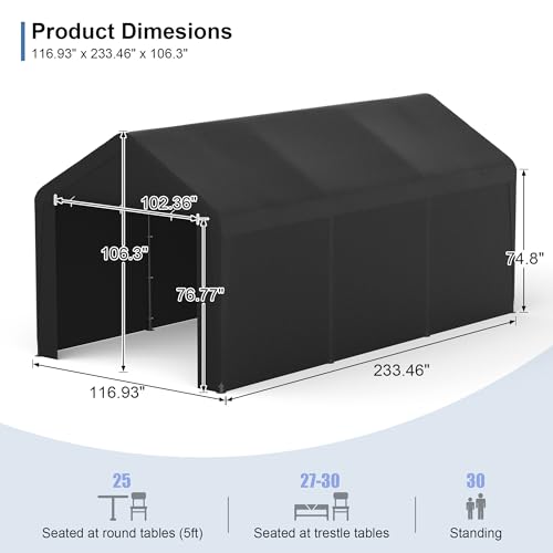 Carport, 10‘ x 20’ Heavy Duty Portable Garage All-Season Car Canopy w/Removable Sidewall & Doors, Carport Canopy Party Tent w/Water-Resistant Tarp for Backyard (Black, 10‘ x 20’) - color: Black, size: 10' x 20' /with side