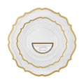 PLASTICPRO 32 Pack Elegant Disposable Plastic Plates Combo Set Includes 16 Dinner Plates and 16 Salad Plates Heavy Duty Fancy Party Plates Clear & Gold Contemporary Design - color: Clear & Gold Contemporary