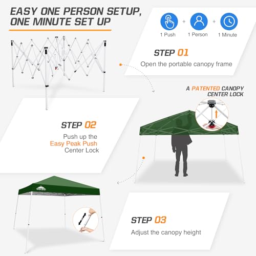 EAGLE PEAK 10x10 Slant Leg Pop-up Canopy Tent Easy One Person Setup Instant Outdoor Beach Canopy Folding Portable Sports Shelter 10x10 Base 8x8 Top (Green) - color: Green, size: 10x10