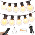 Outdoor String Lights with Remote Dimmer, 50 + 3 Spare G40 LED Bulbs Plug in Connectable Patio Lights, Waterproof Hanging Lights for Backyard Camping Balcony Yard Deck Party(100FT) - style: 100FT-G40(Remote+Dimmer)