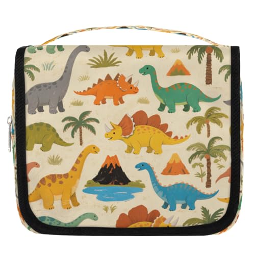 Cartoon Dinosaur Volcano Palm Tree Kids Toiletry Bag for Boys, Waterproof Travel Shaving Organizer with Hanging Hook, Portable Dopp Kit Cosmetic Bag for School Sports Camping Trips - color: Cartoon Dinosaur Volcano Palm Tree