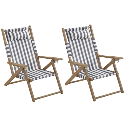 Lavish Home Set of 2 Beach Chair - Outdoor Weather-Resistant Wood Folding Chair with Backpack Straps - 4-Position Reclining Seat - Beach Essentials (Gray) - color: Grey, style: Set of 2