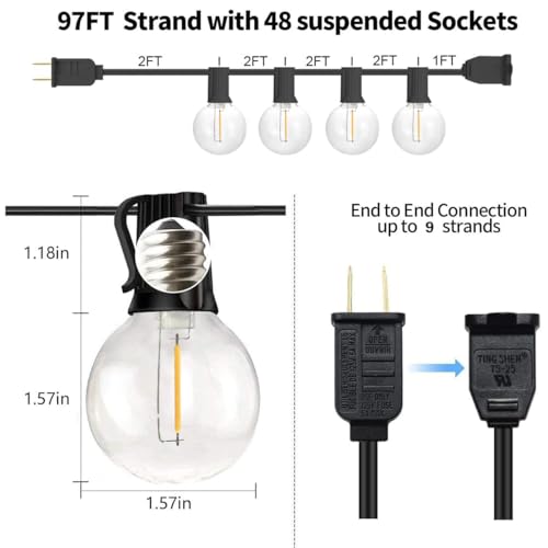 SUNTHIN Outdoor String Lights, 97FT Patio Lights with 49 G40 Shatterproof LED Bulbs(1 Spare), Waterproof Lights String for Outside Backyard, Porch, Bistro, Party, Camping, Garden Gathering - color: Black, size: 97FT