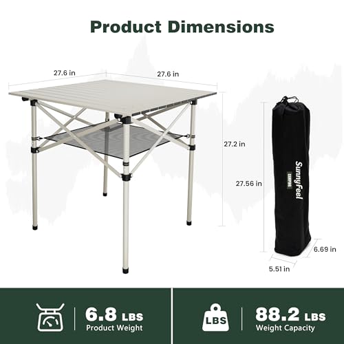 SUNNYFEEL Aluminum Folding Table for Camping, Lightweight Roll Up Top, Portable Camp Tables with Carry Bag for Outdoor Picnic (Square, Gray) - color: Xl-grey-1set, size: 27.5 x 27.5 in