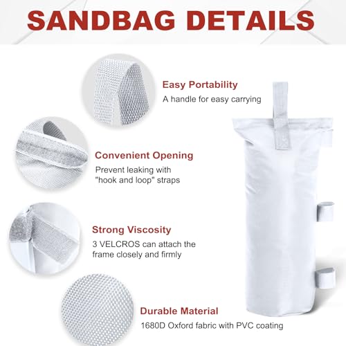 ABCCANOPY Canopy Weights Set of 4-150LBS Sand Bags for Pop up Tent, Weight Bags for Outdoor Gazebo, Trampoline, Pergola, White (Without Sand) - color: White, size: 150lbs