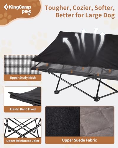 KingCamp Elevated Dog Bed for Large Dogs, Outdoor Raised Cooling Pet Cot Bed with Washable Breathable Mesh & No-Slip Feet Perfect for Camping, Backyard, Indoor Use (Large, Black) - size: 49.6"L x 26"W x 13"Th
