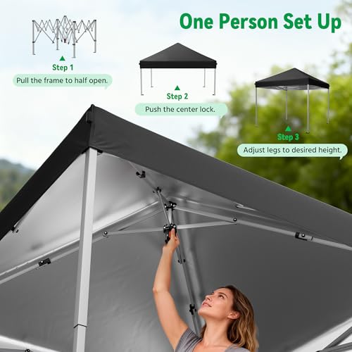 Driftalia 10x10 Pop Up Canopy Tent, Instant Setup Portable Canopy with Carry Bag, 4 Sandbags and 8 Stakes for Outdoor Events, Parties & Camping - Black - color: Black