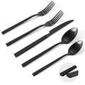 Silverware Set 40-Piece Hand Forged 18/10 Stainless Steel Black Cutlery, Matte Polished Cuboid Handle Flatware Sets, Service for 8 - color: Matte Black