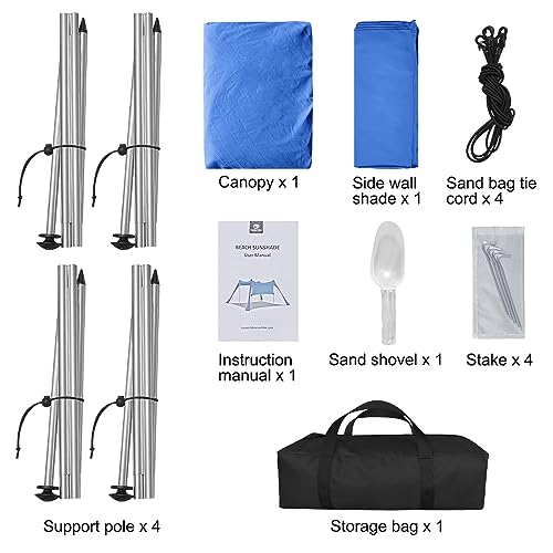 Beach Canopy Tent Shade with Sidewalls 10x10FT, 6.6FT Tall, UPF50+ Sun Shelter, Windproof & Water Resistant, Includes Guylines Sand Shovel Stability Poles, Easy Up for Beach Outdoor Camping Backyard - color: Royal Blue