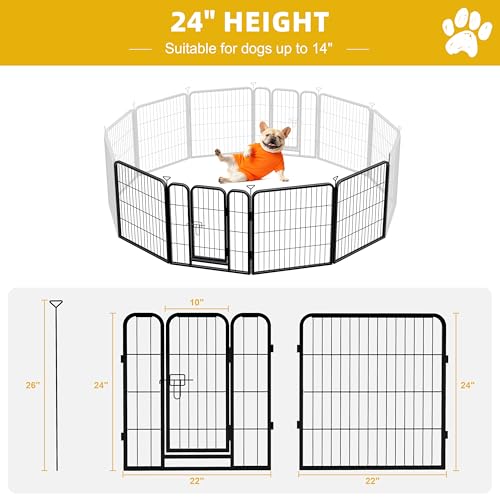 Dog Playpen for Indoor,Outdoor,Yard, RV Camping,24 inch 4 Panels Dog Play Pen,Heavy Duty Metal Dog Fence,Anti-Rust Coating Dog Fence Exercise Pen for Puppy Medium Dogs（Refill Pack） - color: Black, size: 24''H
